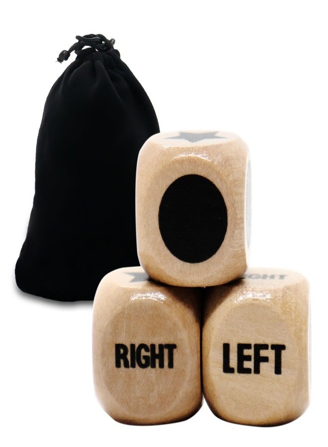Buffsiss Left Right Center Game Dice 16mm Wooden Dice with Drawstring Bag,Standard Size 6 Sided for Left Right Center Game Dice Accessorie,Easy to Store and Carry (Upgraded 3 Pcs dice) - Image 1
